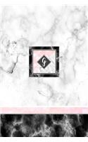 G: Pink Letter G Monogram Journal, Monogrammed White Marble Notebook, Blank Lined Custom Journal 6x9 College Ruled 120 Page Perfect Bound Glossy Soft C