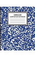 Unruled Composition Notebook: Marble (Blue), 7.5" x 9.25", Unruled Notebook, 100 Pages, Professional Binding