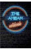 The AMIYAH Notebook: Vintage Blank Ruled Personalized & Custom Neon Sign Name Dotted Notebook Journal for Girls & Women. Wall Background. Funny Desk Accessories. Retro B