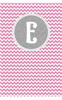 E: Pink Chevron Pattern with Grey Circular Nameplate Dashed Border and White Personalized Initial Monogram Dot Journal