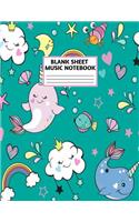 Blank Sheet Music Notebook: Cute Unicorn Matte Cover Design with 110 Pages White Paper Interior for Musician Students and Professionals Playing Piano, Ukelele, Mandolin and oth