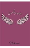 Ann Notebook: A beautiful personalized angel wings soft cover notebook with 100 lined pages in 6x9 inch format. Personal Diary Personalized Journal Customized Jou
