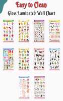 Alphabet, Fruits, Vegetables, Animals, Birds, Body Parts, Numbers, Hindi Varnmala, Shapes &Colours and Flowers-Gloss Lamination English-Hindi charts:Educational posters for children|Pack of 10 charts