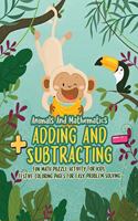 Animals And Mathematics - Adding And Subtracting: Fun Math Puzzle Activity For Kids, Festive Coloring Pages For Easy Problem Solving