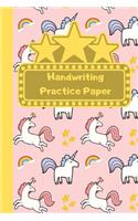 Unicorn Themed Handwriting Practice Sheets For Schoolgirl: School Children Handwriting Journal