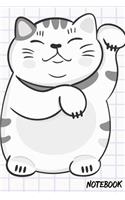 Notebook: 120 Dot Grid Pages, 6 X 9 Inches, White Paper, Matte Finished Soft Cover (Black & White Two Smiling Maneki-Neko Cute Lucky Cat Charm Fortune Cat)