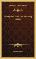 Beitrage Zur Kritik Und Erklarung (1881)