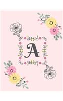 A: Monogram Initial T Notebook for Women, Girls and School, Pink Floral 8.5 x 11