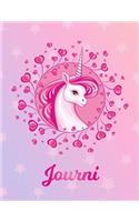 Journi: Unicorn Sheet Music Note Manuscript Notebook Paper - Magical Horse Personalized Letter K Initial Custom First Name Cover - Musician Composer Instrum