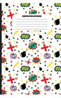Composition Notebook: Bombs, Fireworks, Boom! Bam! Zap! on White (100 Pages, College Ruled)