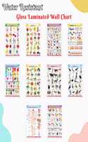 Fun Educational Chart Collection for Kids : Alphabet, Fruits, Vegetables, Animals Birds, and More â€“English-Hindi Gloss Laminated (Pack of 10), Toddler learning set, Preschool educational charts