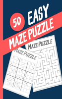 50 Easy Maze Puzzle: Easy Book Maze Puzzle for challenging boys and girls Maze Activity Book for Kids Mazes for Seniors & Adults & Teens & Kids Relaxation, (Fun easy maz