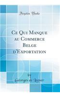 Ce Qui Manque Au Commerce Belge D'Exportation (Classic Reprint)