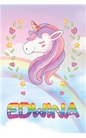 Edwina: Edwina Unicorn Notebook Rainbow Journal 6x9 Personalized Customized Gift For Someones Surname Or First Name is Edwina