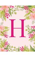 H: Monogram Initial H Notebook Pink Floral Hawaiian Haze Composition Notebook - Wide Ruled, 8.5 x 11, 110 pages: Journal, diary, for Women, Girls, Teen