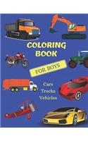 Coloring Book For Boys Cars, Trucks and Vehicles