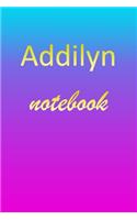 Addilyn: Blank Notebook - Wide Ruled Lined Paper Notepad - Writing Pad Practice Journal - Custom Personalized First Name Initial A Blue Purple Gold - Taking 