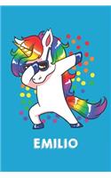 Emilio: Personalisiertes Design Notizbuch Einhorn 120 linierte Seiten - Perfekte Geschenkidee für die Schuhe oder Weihnachten mit Vornamen DIN A5 (himmelbla