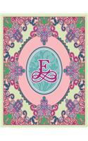 Journal Notebook Initial Letter "E" Monogram: Fun, Decorative Wide-Ruled Diary. Featuring a Unique Pink and Teal Design with Pistachio Green Background. Ovals frame wild flowers and a dark pink (5 Journal 8.5x11 Pink Teal Scroll Frame Wildflowers Initial Letter Monogram)