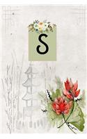 S: : Monogrammed Initial Floral lined 6x9 Paperback Notebook Journal Pretty Diary for Women Girls Teens Gift Giving