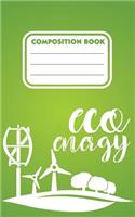 Composition book eco energy: 200 cream pages 5" x 8"(12.7 x 20.32 cm) size. Notebook for Eco green energy supporters and users