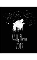 Weekly Planner 2019: 12 Month Planner: Month View and Weekly Breakdown: Calendar Schedule Organizer and Journal Notebook (8x10 inches)(Black Night with Wolf, Moon, Stars & Trees Planners)