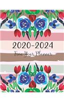 2020-2024 Five Year Planner: Flower Watercolor Cover - 5 Year Monthly Appointment Calendar with Holiday - 2020-2024 Five Year Schedule Organizer Agenda Logbook and Journal - Bus