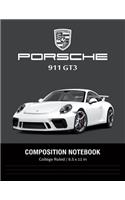 Porsche 911 GT3 Composition Notebook College Ruled / 8.5 x 11 in