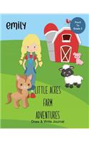 Emily Little Acres Farm Adventures: Draw & Write Journal: Create Your Own Stores, Includes Vocabulary List and Farm Animal Pictures for Inspiration - Personalized with Child's Name