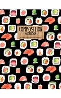 Composition Notebook: Sushi Pattern College Ruled Lined Paper Book Black