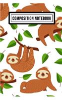 Sloth Unruled Composition Notebook