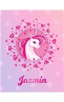 Jazmin: Unicorn Large Blank Primary Sketchbook Paper - Pink Purple Magical Horse Personalized Letter J Initial Custom First Name Cover - Drawing Sketch Book