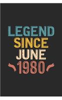 Legend Since June 1980: Funny Vintage Journal Notebook Birthday Gift for Writing Diary, Perfect Birthday Gift for Women Men Born in June