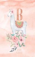 2020 Planner B: Llama Rose Gold Monogram Letter B with Pink Flowers (7.5 x 9.25 in) Vertical at a glance Personalized Planner for Women Moms Girls and School