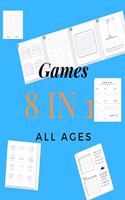 Games 8 in 1 All ages: Printed on high-quality paper, Hangman, Captain's Mistress, Dots & Boxes, Tec tac toe, Tec tac toe 3D, Warships, Mash, Hexagon Game