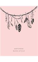 Sketchbook boho style: Feather on pink cover (8.5 x 11) inches 110 pages, Blank Unlined Paper for Sketching, Drawing, Whiting, Journaling & Doodling pink c