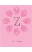 Z: Monogram Initial Z Letter Ruled Notebook for Women, Girl and School, Pink Floral Cover 8.5'' x 11'', 100 pages