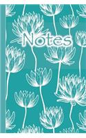 Notes: Elegant White Lotus Blossoms on Teal Background 6x9 100 Page Dot Matrix Diary