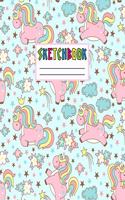 Sketchbook: Cute Unicorn Kawaii Sketch Book for Girls, Kids, Teens, Women (Perfect for Sketching, Drawing, Doodling, Journal, Note Pad, Birthday Party Favors)