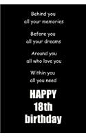 Behind you, all your memories. Before you, all your dreams happy 18th birthday
