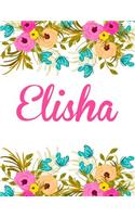 Elisha: Personalised Name Notebook/Journal Gift For Women & Girls 100 Pages (White Floral Design)