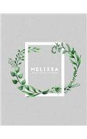 Melissa: Personalized Notebook: Elegant Grey And Flower Notebook College Ruled - Large Size (8.5 x 11) - 120 Pages - Minimalist Cover With Name - College Rul