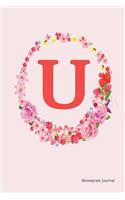 Monogram Journal - Initial U (Pink Flower)