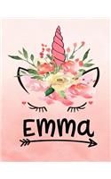 Emma: Unicorn Notebook For Girls Named Emma Personalized Notebooks Softcover 8.5x11 Wide Rule Blank Lined 100 Pages