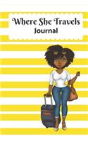 Where She Travels - (6x9 lined journal yellow stripes cover)