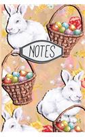 Notes: Easter Bunny and Baskets Pattern with Peach Color Background Notepad 6"x9" 120 Blank Lined Pages