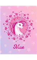 Mae: Mae Magical Unicorn Horse Large Blank Pre-K Primary Draw & Write Storybook Paper - Personalized Letter M Initial Custom First Name Cover - Story Boo