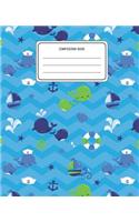 Composition Book: Whale Animal Pattern Composition Book Lined Wide Rule Notebook for Boys Kids Back to School Preschool Kindergarten and Elementary Grades K-2