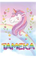 Tameka: Tameka Unicorn Notebook Rainbow Journal 6x9 Personalized Customized Gift For Someones Surname Or First Name is Tameka