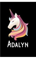 Adalyn: Journal (Diary, Notebook) Personalized Custom Name Unicorn Birthday Gift for Girls and Women